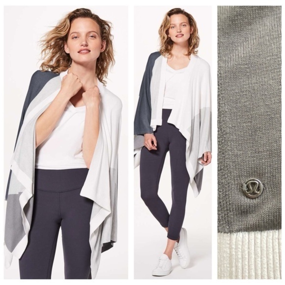 Lululemon Silk Blend Hatha Wrap Shawl in Nebula Raceway Grey White OS